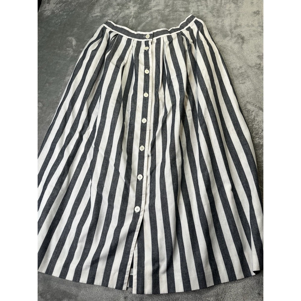 Vintage Striped Wide Pleated line skirt knee midi natural gray Suburban US Made